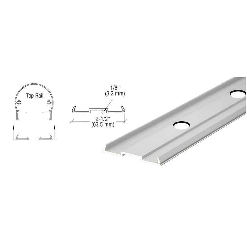 A silver metallic aluminum pre-punched top rail infill shown with a technical cross-section diagram.