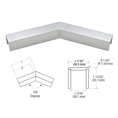 CRL 316 Brushed Stainless L10 Series U-Channel 135 Degree Horizontal Corner for 21.52 mm Laminated Glass Cap Railing