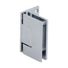 A polished chrome Geneva 044 series wall mount offset back plate hinge shown from an angled perspective.
