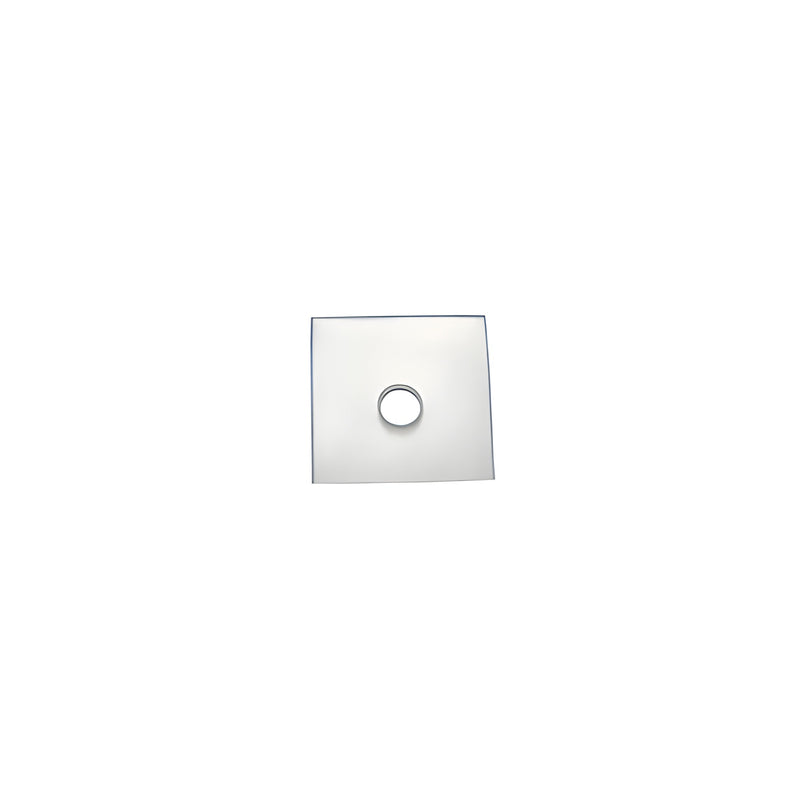 A square, clear plastic replacement gasket with a center hole for CRL BCU4 series glass clamps.
