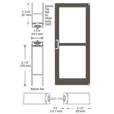 CRL-U.S. Aluminum Class I Bronze Black Anodized Custom Single Series 400 Medium Stile Offset Pivot Entrance Door For Panic and Overhead Concealed Door Closer