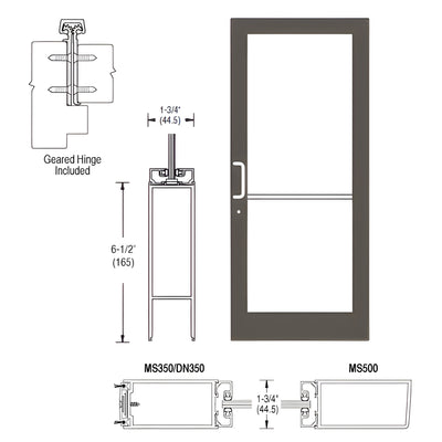 CRL-U.S. Aluminum Bronze Black Anodized 400 Series Medium Stile Active Leaf of Pair 3'0 x 7'0 Offset Hung with Geared Hinged Complete Door for 1" Glass with Standard MS Lock and Bottom Rail