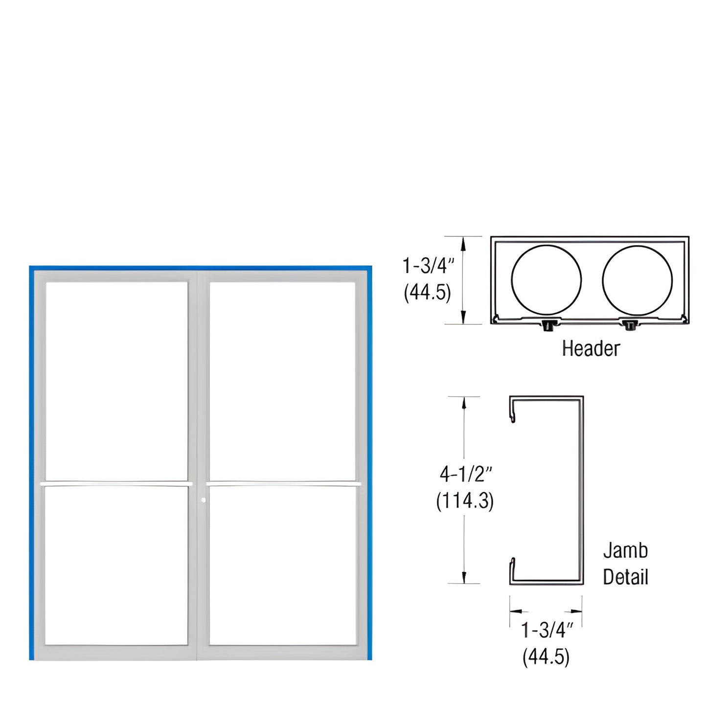 CRL-U.S. Aluminum Up & Over Double Door Frame for Center-Hung Closer