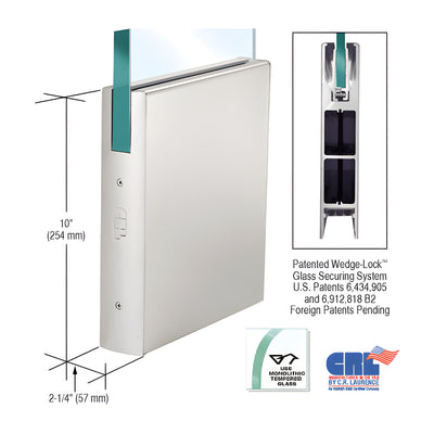 CRL Satin Anodized 5/8" Glass 10" Square Door Rail Without Lock - Custom Length