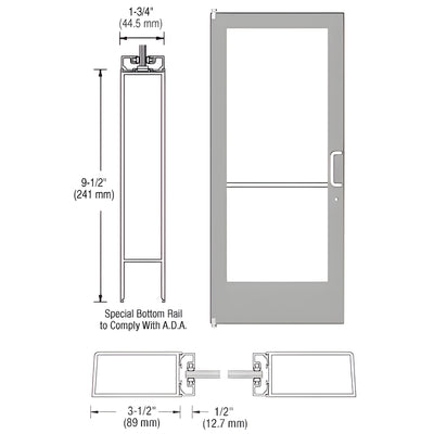 CRL-U.S. Aluminum Clear Anodized 400 Series Medium Stile (LHR) HLSO Single 3'0 x 7'0 Offset Hung with Pivots for Surf Mount Closer Complete Door Std. Lock and 9-1/2" Bottom Rail