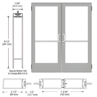 CRL-U.S. Aluminum Clear Anodized Custom Pair Series 400 Medium Stile Butt Hinged Entrance Doors for Surface Mount Door Closers