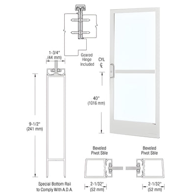 CRL-U.S. Aluminum White KYNAR® Paint Custom Single Series 250 Narrow Stile Geared Hinge Entrance Door With Panic for Surface Mount Door Closer