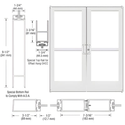 CRL-U.S. Aluminum White KYNAR® Paint Custom Pair Series 400 Medium Stile Offset Pivot Entrance Doors With Panics for Overhead Concealed Door Closers