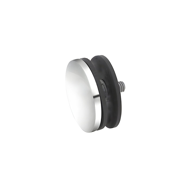 A polished stainless steel 2-3/8 inch replacement standoff dome cap assembly with black gaskets.
