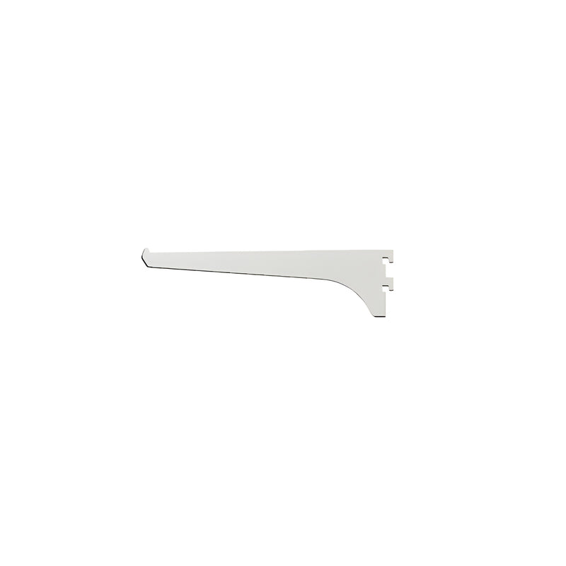 A side profile view of an 8-inch aluminum shelf bracket featuring a satin anodized finish.