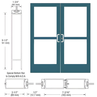 CRL-U.S. Aluminum Custom KYNAR® Paint Custom Pair Series 400 Medium Stile Center Pivot Entrance Doors With Panics for Overhead Concealed Door Closers