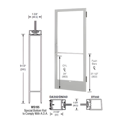 CRL-U.S. Aluminum Clear Anodized 250 Series Narrow Stile Active Leaf of Pair 3'0 x 7'0 Offset Hung with Butt Hinges for Surf Mount Closer Complete Door Std. Lock and 9-1/2" Bottom Rail