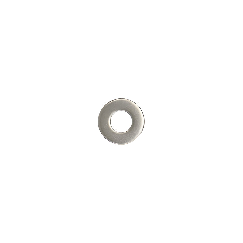 A single circular stainless steel flat washer with a center hole for 1/4"-20 hardware.