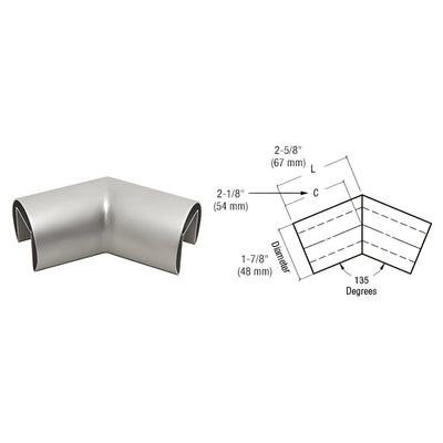 CRL 316 Brushed Stainless Steel 1-7/8" Diameter Roll Form 135 Degree Horizontal Corner