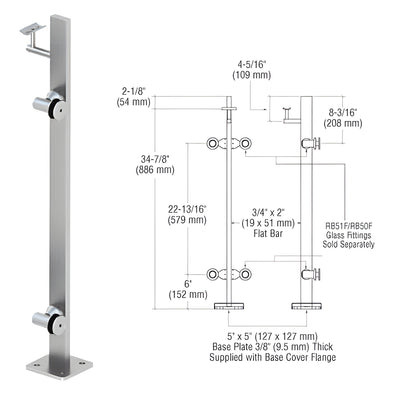 CRL Brushed Stainless 36" P3 Series Right Hand End Post Railing Kit
