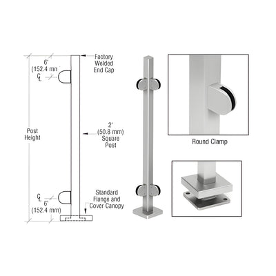 CRL Brushed Stainless 36" Steel Square Glass Clamp 90 Degree Corner Square Post Railing Kit