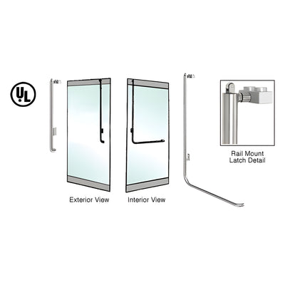 CRL-Blumcraft® Polished Stainless Left Hand Reverse Rail Mount Retainer Plate "JS" Exterior, Top Securing Panic Handle