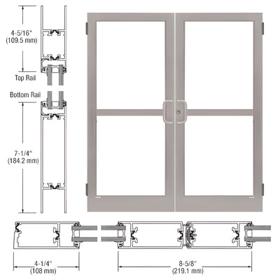 CRL-U.S. Aluminum Clear Anodized Class 1 Custom Pair Series 400T Thermal Medium Stile Butt Hinge Entrance Doors with Panics for Surface Mount Door Closers