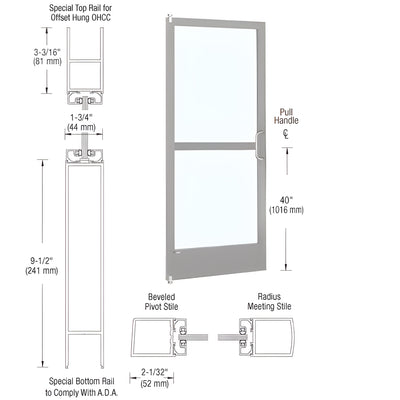 CRL-U.S. Aluminum Clear Anodized 250 Series Narrow Stile Pair 6'0 x 7'0 Offset Hung with Offset Pivots for OHCC 105 Degree Closer Complete Panic Door with Std. Panic & 9-1/2" Bottom Rail