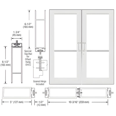 CRL-U.S. Aluminum White KYNAR® Paint Custom Pair Series 550 Wide Stile Geared Hinge Entrance Doors for Overhead Concealed Door Closers