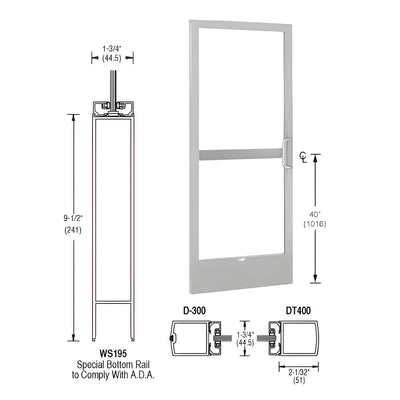 CRL-U.S. Aluminum Clear Anodized 250 Series Narrow Stile Inactive Leaf of Pair 3'0 x 7'0 Center Hung for OHCC with Standard Push Bars Complete Panic Door with Standard Panic and 9-1/2" Bottom Rail
