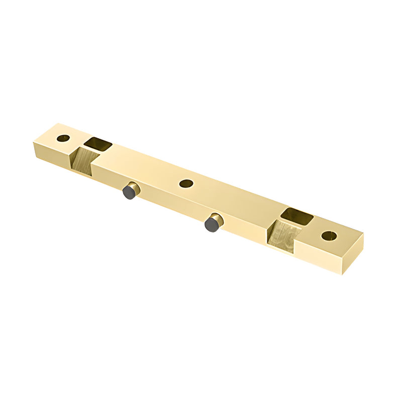 A polished brass door stop and strike plate designed for double doors with 1/2 inch glazing.