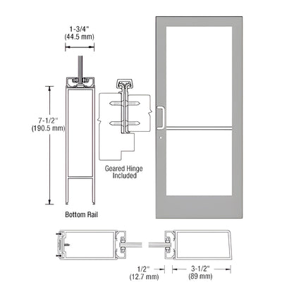 CRL-U.S. Aluminum Clear Anodized 400 Series Medium Stile Active Leaf of Pair 3'0 x 7'0 Offset Hung with Geared Hinged Complete Door/Std. MS Lock, 7-1/2" Std. Bottom Rail
