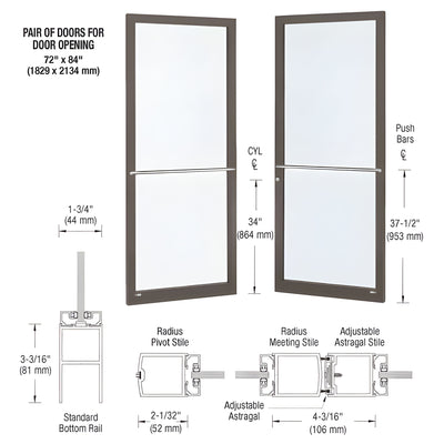 CRL-U.S. Aluminum Bronze Black Anodized Custom Pair Series 250 Narrow Stile Center Pivot Entrance Doors for Overhead Concealed Door Closers