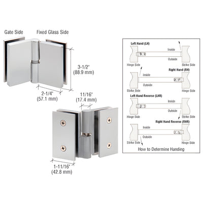CRL 316 Brushed Stainless Single Acting Left Hand Glass-to-Glass Gate Pivot Hinge