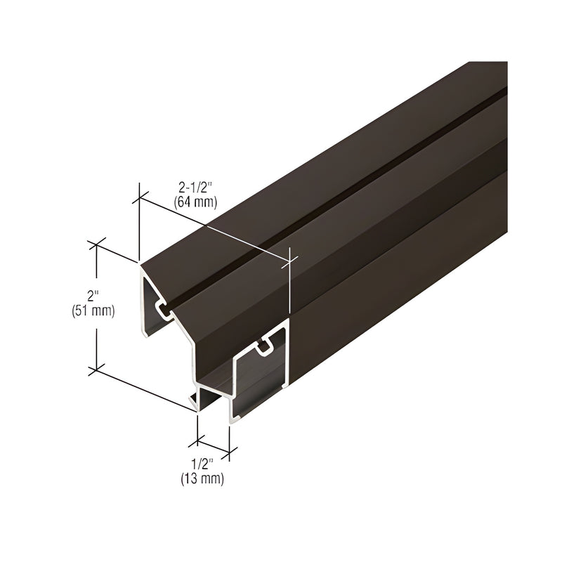 A technical diagram of a black bronze anodized aluminum 90-degree structural silicone inside corner adaptor showing 2-1/2 inch and 2 inch dimensions.