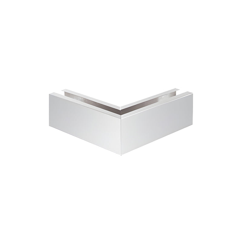 A 90-degree mitered corner cladding piece made of polished stainless steel for heavy-duty square base shoe systems.