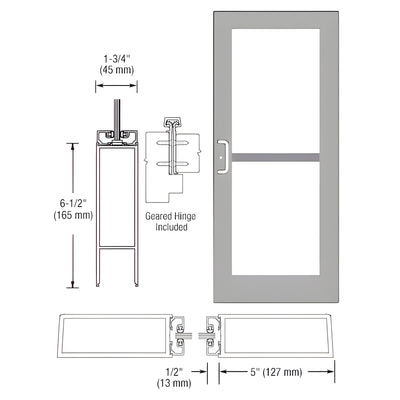 CRL-U.S. Aluminum Clear Anodized Custom Single Series 550 Wide Stile Geared Hinge Entrance Door For Panic and Surface Mount Door Closer