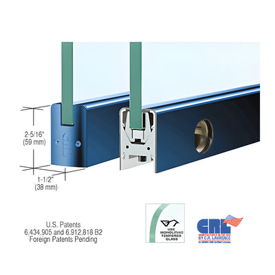 CRL Custom Color 1/2" Glass Low Profile Square Door Rail With Lock - Custom Length