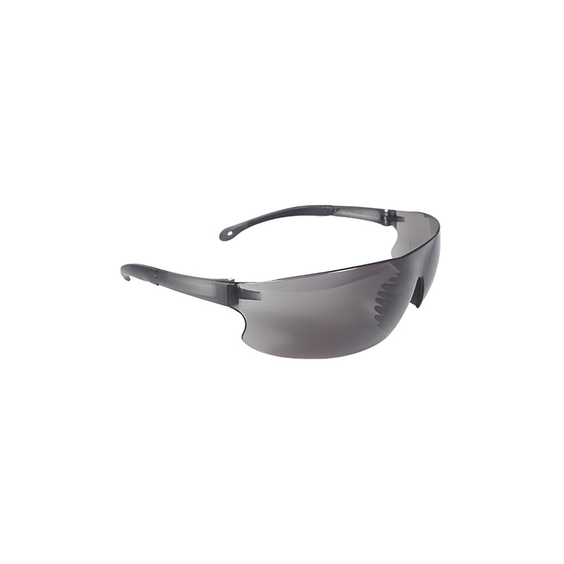 A pair of CRL Rad-Sequel safety glasses with smoke-tinted polycarbonate lenses and matching frames.