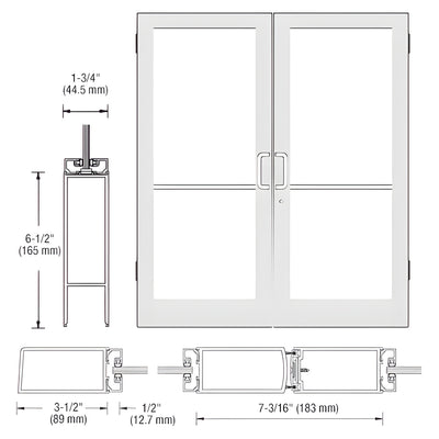CRL-U.S. Aluminum White KYNAR® Paint Custom Pair Series 400 Medium Stile Butt Hinged Entrance Doors for Surface Mount Door Closers