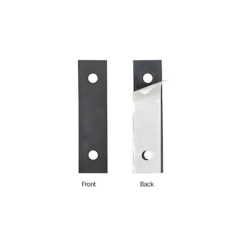 A set of two black rubber moisture barrier gaskets shown from the front and back with a peel-off adhesive liner.