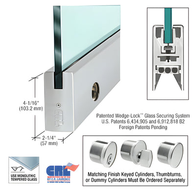 CRL Brushed Stainless 3/4" Glass 4" Square Door Rail With Lock - 35-3/4" Length