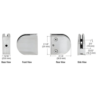 CRL Brushed Stainless Z-Series Round Type 2" Radius Base Stainless Steel Clamp for 1/4" and 5/16" Glass