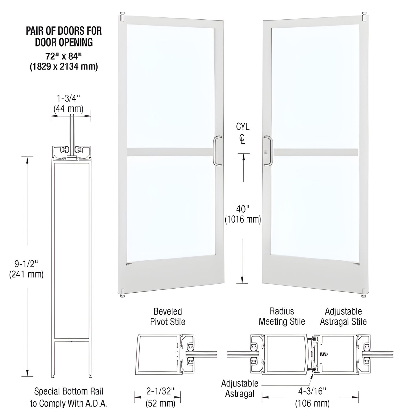 CRL-U.S. Aluminum Offset Pivot Narrow-Stile Pair Doors KYNAR® Panic