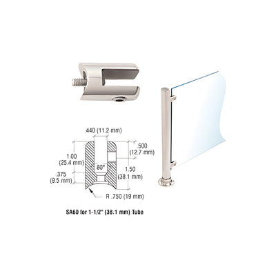 CRL Polished Stainless Fixed Glass Fitting for 1-1/2" Tubing