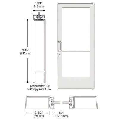 CRL-U.S. Aluminum White KYNAR® Paint Custom Single Series 400 Medium Stile Offset Pivot Entrance Door for Surface Mount Door Closer