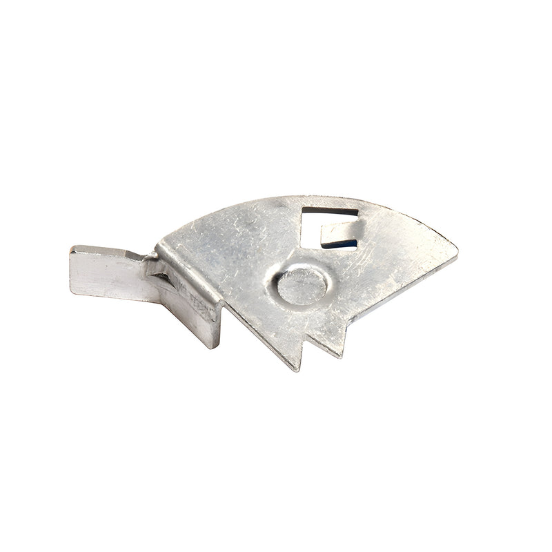 A single mill finish metal inside blade knife latch shown in isolation.