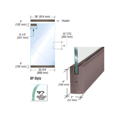 CRL Black/Bronze Anodized Dry Glazed Frameless Glass 3' BP-Style Single Door Complete Entrance Kit - without Lock