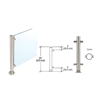 CRL Brushed Stainless 24" High 1" Round Slimline Series Straight Front Counter/Partition Center Post