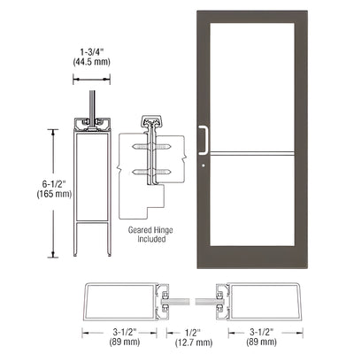 CRL-U.S. Aluminum Bronze Black Anodized Custom Single Series 400 Medium Stile Geared Hinge Entrance Door for Surface Mount Door Closer