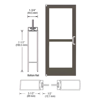 CRL-U.S. Aluminum Bronze Black Anodized 400 Series Medium Stile Inactive Leaf of Pair 3'0 x 7'0 Offset Hung with Pivots for Surf Mount Closer Complete Panic Door for 1" Glass with Standard Panic and 7-1/2" Bottom Rail