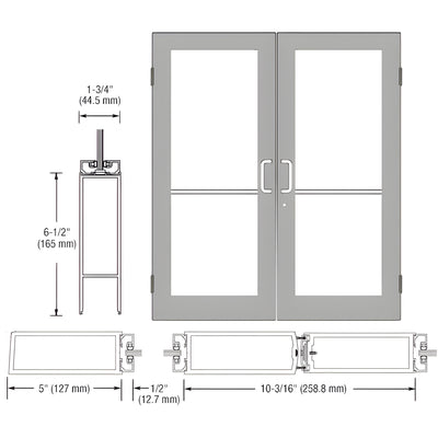 CRL-U.S. Aluminum Clear Anodized Custom Size Pair Series 550 Wide Stile Butt Hinge Entrance Doors for Surface Mount Door Closers