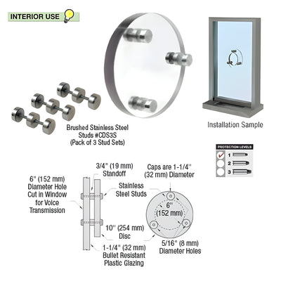 CRL Round Level 1 Clear-Vision Bullet Resistant Acrylic Speak-Thru