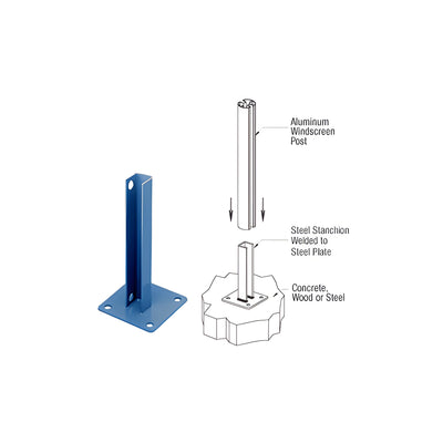 CRL Custom Color AWS 135 Degree Welded Steel Surface Mount Stanchion For Rectangular Center Post