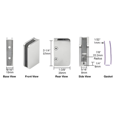CRL Polished Stainless 1/4" Closed Bottom Right Hand Radius Base Glass Clip
